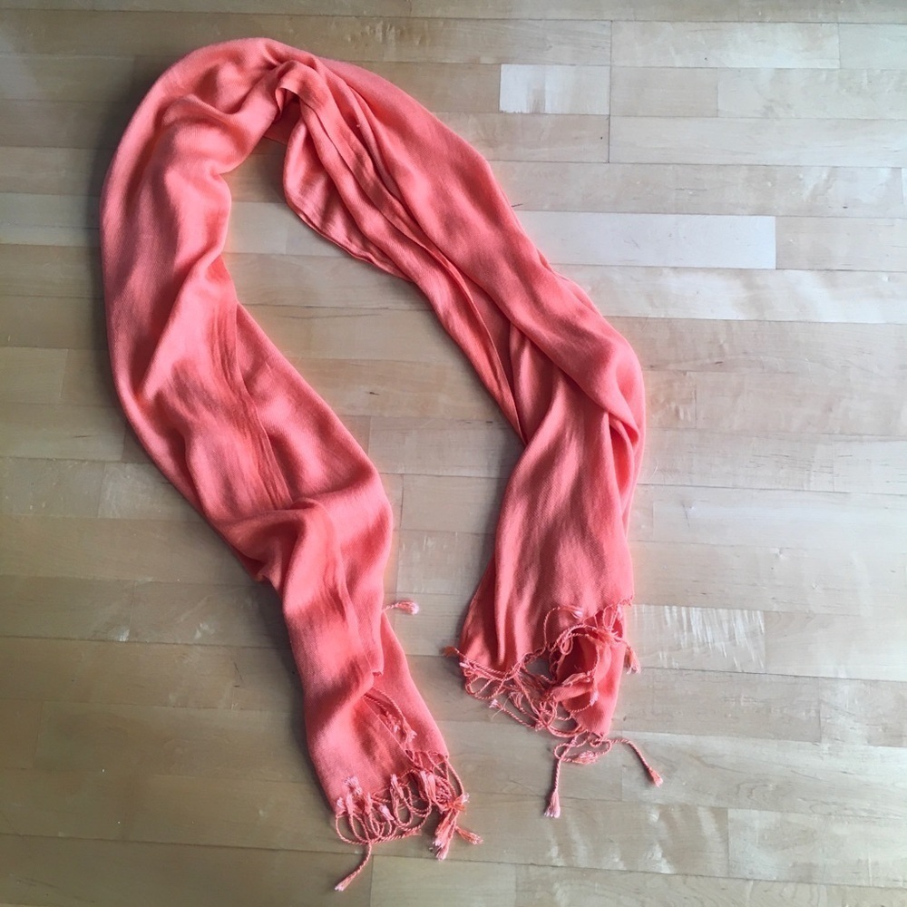 Bright Orange Pashmina Style Fringe Scarf
